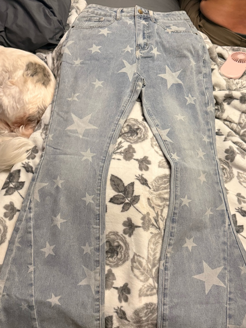 Light Wash Star-Print Flared Jeans